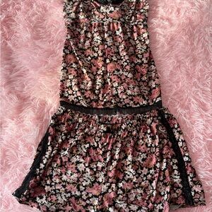 Floral Pink and Black Pajama Set